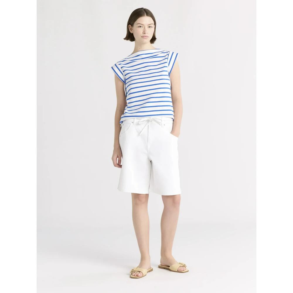 NWT Free Assembly Women's Belted Bermuda Shorts, 9" Inseam Mid-Rise White size 6